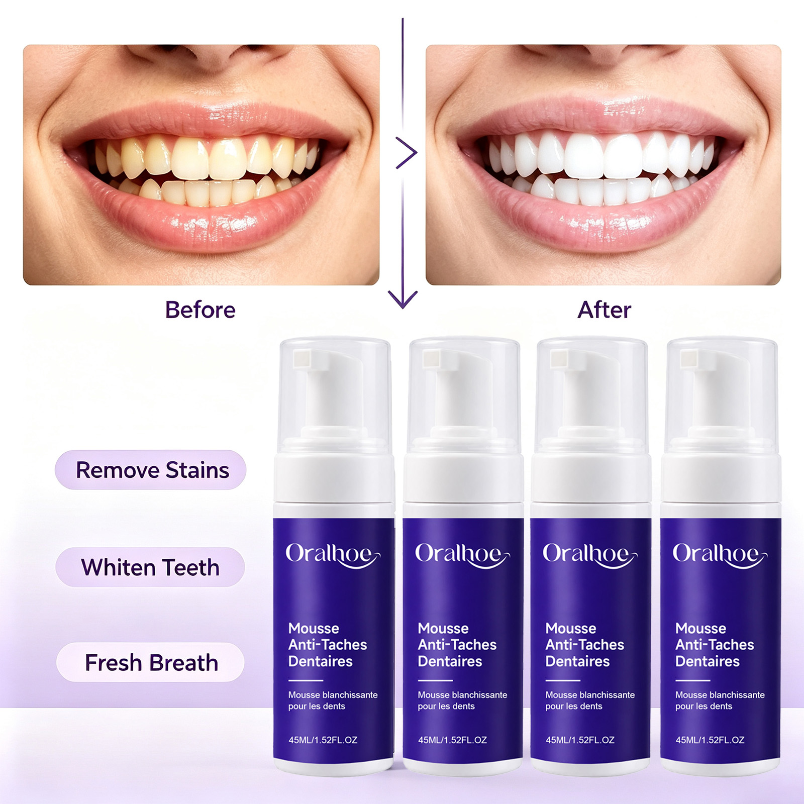 Teeth Whitening Routine - Dentifricio sbiancante schiumogeno viola, sicuro per